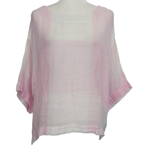 J. Jill Pure Jill 100% Linen White Pink Check Boxy Top Oversized Beach Lagenlook - Picture 1 of 9